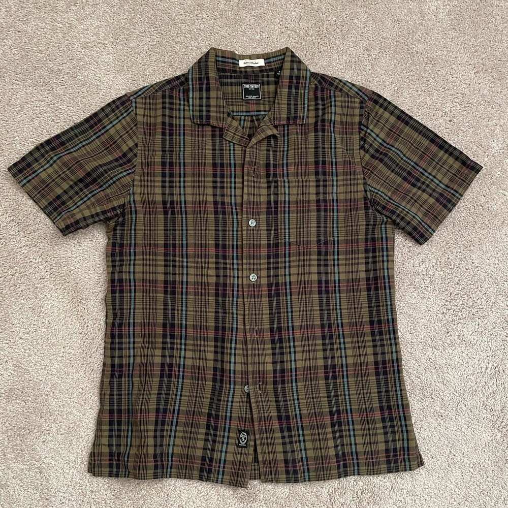 Todd Snyder Madras Camp Collar Shirt - Green Plaid - Small